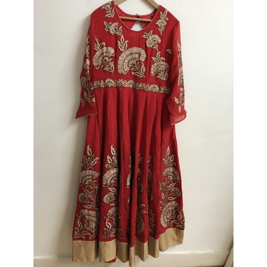 RED COLOUR GEORGETTE FLOOR LENGTH KURTHI